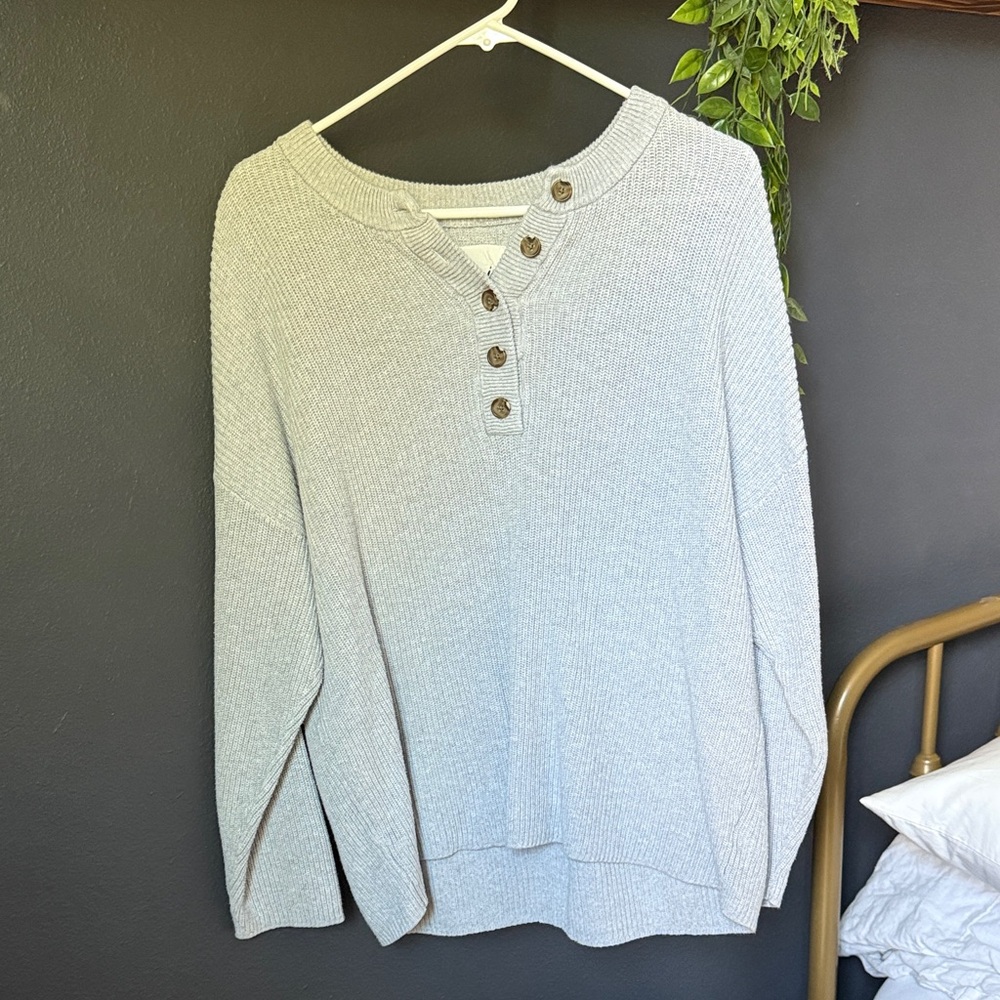 Aerie Cozy Gray Button-Up Henley Women's Top